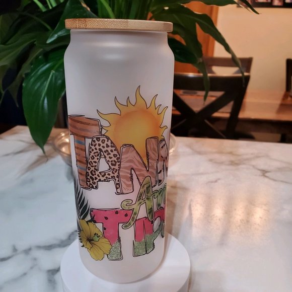 Artisan Other - TANNED And TIPSY 25oz Frosted Glass Jar Tumbler 🎉sale